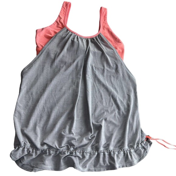 LULULEMON 4 Neon Pink Gray Sports Bra Loose Shirt Yoga Fitness Dance Tank Top - Picture 2 of 10